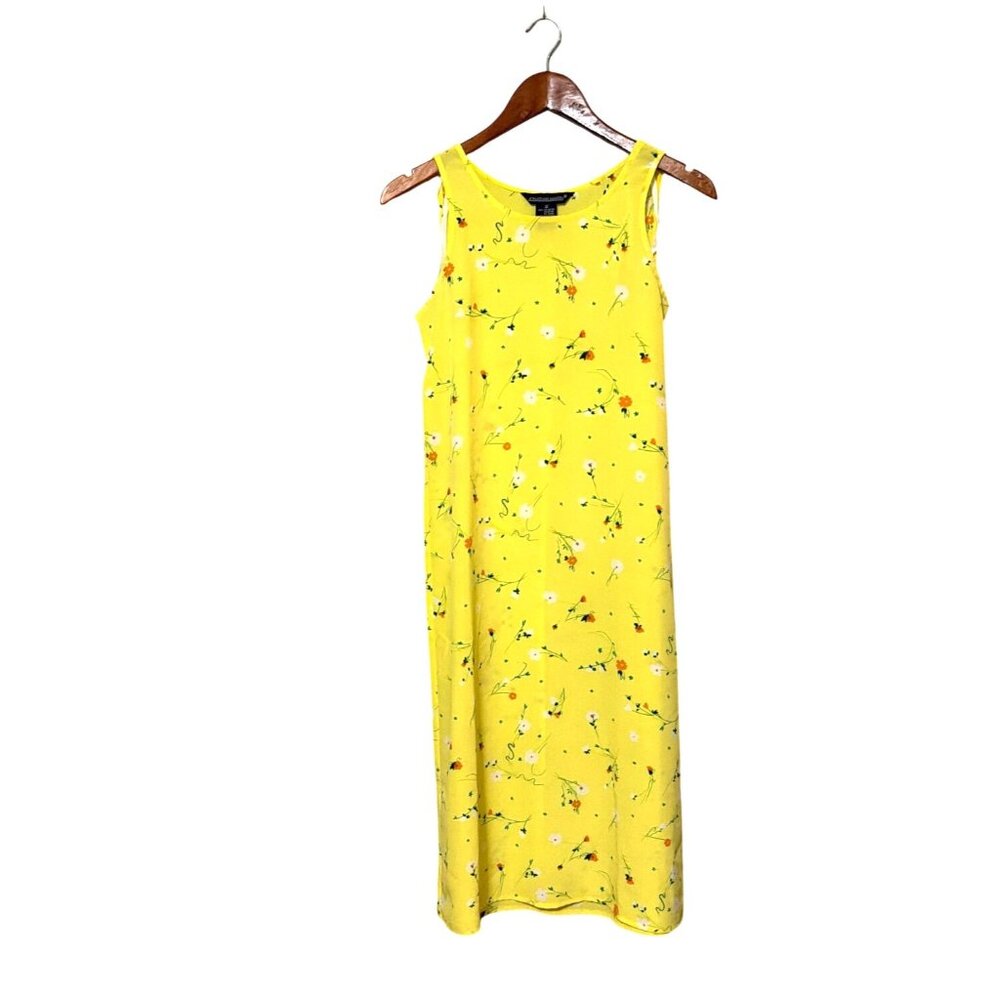 Sunny Yellow Floral Sleeveless Midi Dress With Tie Back‎ Womens Size 14 Easter